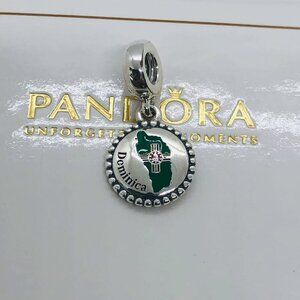 ✨🔥Pandora Dominica Flag Map Dangle Charm S925 Silver with box